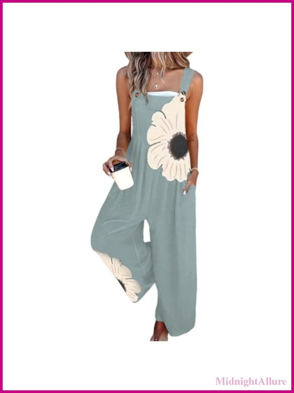 Womens Floral Print Wide Leg Jumpsuit Sleeveless Square Neck Romper with Pockets
